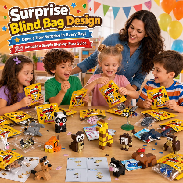 JYRUE Party Favors for Kids, 24 Pack Mini Animal Building Sets, 776-Piece Blind Bag Toys with Capybara and Axolotl, Goodie Bag Fillers, Classroom Prizes and Stocking Stuffers, Ages 6-12