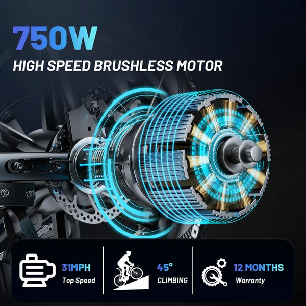 VTOKW Electric Bike for Adults, 750W Electric Bicycles, 20'' Fat Tire Ebike for Adults, 48V 20Ah Battery, 31 MPH Mountain Bike, Hydraulic Brake 7 Speed E-bike, Bicicleta Eléctrica para Adultos UL2849