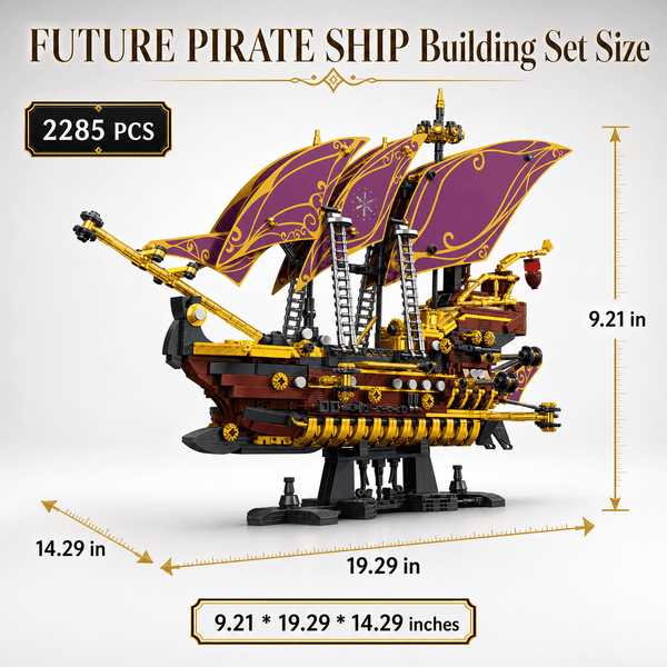 JYRUE Future Pirate Ship Building Set, 2285-Piece Large Sailing Ship Model Building Blocks Kit with Purple Sails, Treasure Light and Display Stand, DIY Construction Toy for Teens and Adults