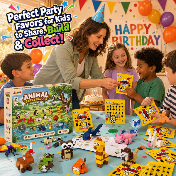 JYRUE Party Favors for Kids, 24 Pack Mini Animal Building Sets, 776-Piece Blind Bag Toys with Capybara and Axolotl, Goodie Bag Fillers, Classroom Prizes and Stocking Stuffers, Ages 6-12