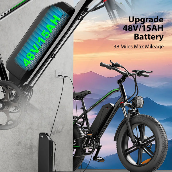 VTOKW Electric Bike, Peak 1000W Electric Bicycles for Adults, 20X4.0" Fat Tire Ebike, 48V/13AH Battery, 25MPH E-Mountain Bike for Cycling & Off-Road, 7-Speed Front Suspension Ebike for Adults UL2849