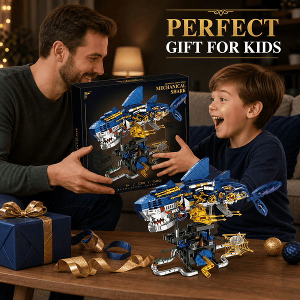 JYRUE Mechanical Shark Building Set, 734-Piece Shark Model Building Blocks Kit with Gear Design and Display Base, DIY STEM Construction Toy for Kids, Teens and Adults, Ages 6+